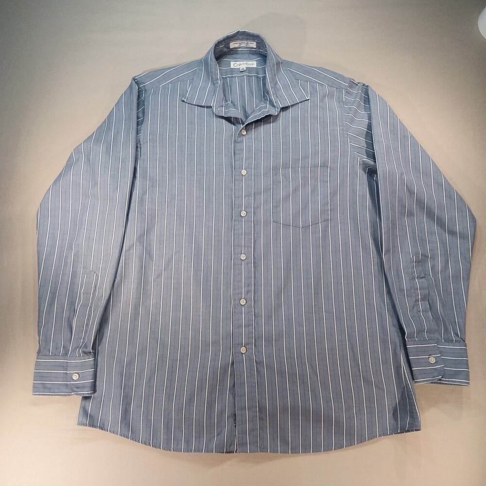 Calvin Klein Blue White Striped Dress Shirt‎ Men's 16 34/35 Long Sleeve